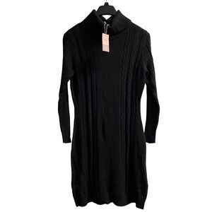 Serra Cable Sweater Dress Womens M Black Sweater Knit Midi Turtleneck Capsule